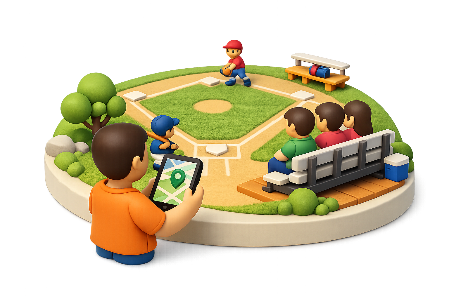 Parent using Game Ready app to coordinate at a youth baseball game